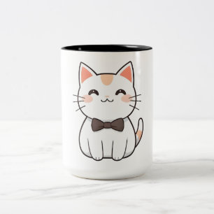 Schattige kat met vlinderdas Kawaii-ontwerp Tweekleurige Koffiemok