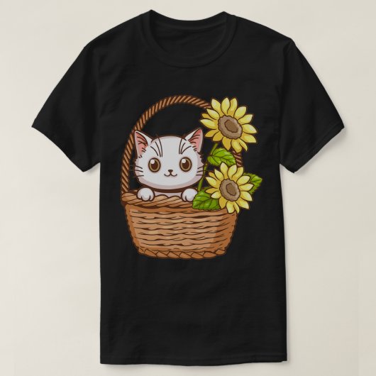 schattige kat met zonnebloem 5 t-shirt (Design voorkant)