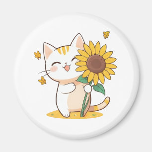 Schattige kat met zonnebloem Kawaii-ontwerp Magneet