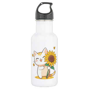 Schattige kat met zonnebloem Kawaii-ontwerp Waterfles