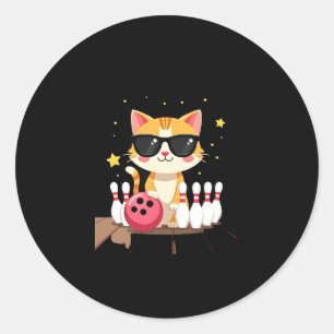 Schattige Kat Met Zonnebril Kat Speelt Bowling Voo Ronde Sticker