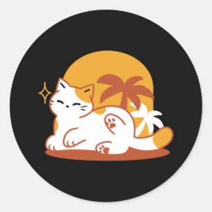 Schattige kat ontspannen in de zon - zomerhuisdier ronde sticker