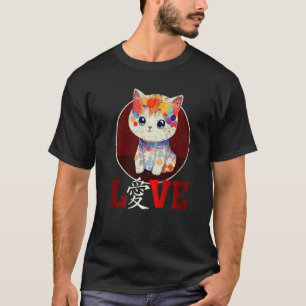 Schattige Kat Pastel Media Liefde Chinees Karakter T-shirt