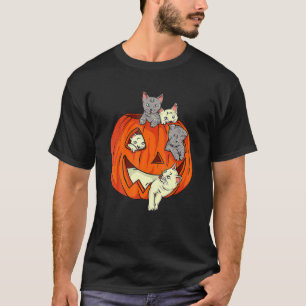 Schattige Kat Pompoen Gesneden Jack O Lantern Kat T-shirt