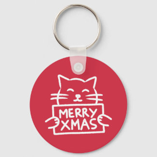 Schattige Kat Prettig Kerstfeest Sleutelhanger