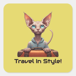 Schattige Kat Reiziger – Cadeau voor Kat Liefhebbe Vierkante Sticker