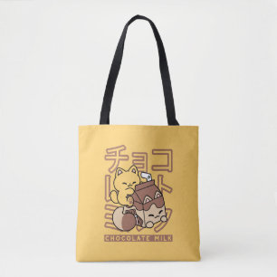 Schattige Kat Rijdt op Chocolademelk Karton Kawaii Draagtas