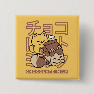 Schattige Kat Rijdt op Chocolademelk Karton Kawaii Vierkante Button 5,1 Cm
