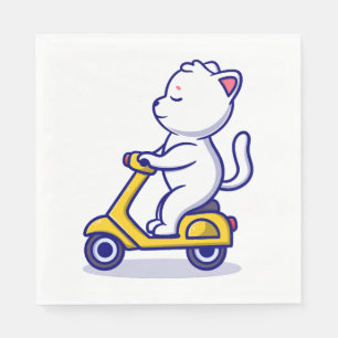 schattige kat rijdt step cartoon pictogram illustr servet