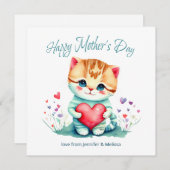 Schattige Kat Rode Hart Moederdag Kaart (Voorkant / Achterkant)