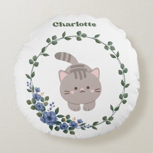 Schattige kat rond kussen (Voorkant)