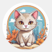 schattige kat ronde sticker (Voorkant)