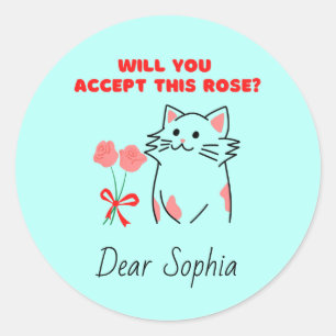 Schattige kat&Roos Ronde Sticker