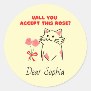 Schattige kat&Roos Ronde Sticker