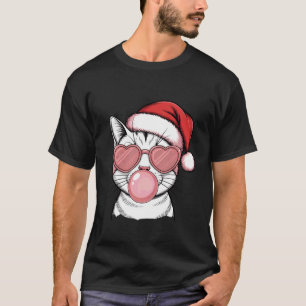 Schattige Kat Roze Bubbel Kerstman Hoed Kerstmis T-shirt