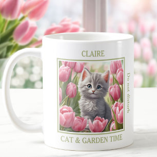 Schattige Kat Roze Tulpen Cat Lover Naam Spring Koffiemok