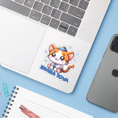 Schattige Kat Shana Tova Sticker (Laptop met iPhone)