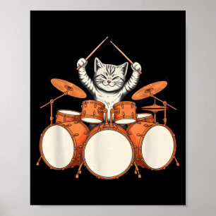 Schattige Kat Speelt Drums Grappige Drummer Kit Ca Poster