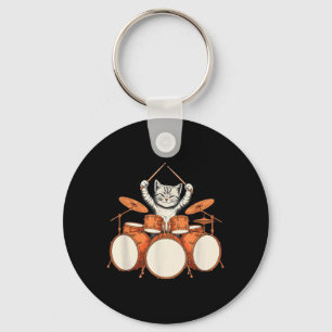 Schattige Kat Speelt Drums Grappige Drummer Kit Ca Sleutelhanger
