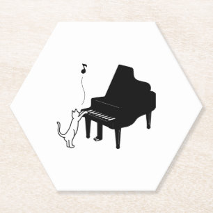 Schattige Kat Speelt Piano Grappige Muzikant Kunst Kartonnen Onderzetters
