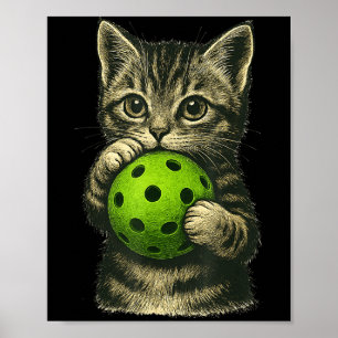 Schattige kat speelt pickleball kittenliefhebbers poster