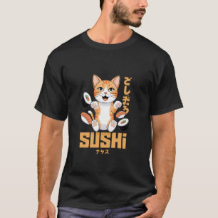 Schattige Kat Sushi Liefhebber Leuke Japanse Tekst T-shirt