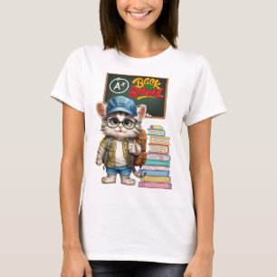 Schattige kat terug naar school ontwerp t-shirt