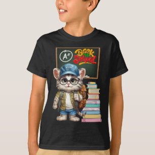 Schattige kat terug naar school ontwerp t-shirt