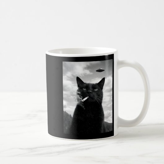 Schattige Kat Ufo Meme Selfie Alien Koffiemok (Rechts)