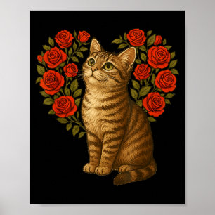 Schattige Kat Valentijns Bloemhart Grappige Katten Poster