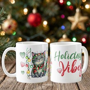 Schattige kat verlicht kerststemming koffiemok