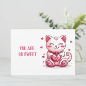 schattige kat verliefd met roze hart feestdagenkaart (Staand voorkant)