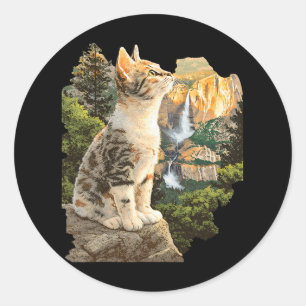 Schattige Kat Wandelen Kamperen Buiten Verkenning Ronde Sticker