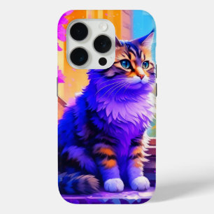 Schattige kat zit in raam Ai-kunst iPhone 15 Pro Case