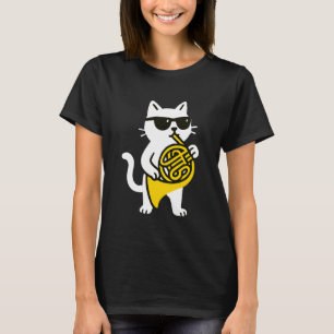 Schattige kat zonnebril speelt Franse hoorn musicu T-shirt