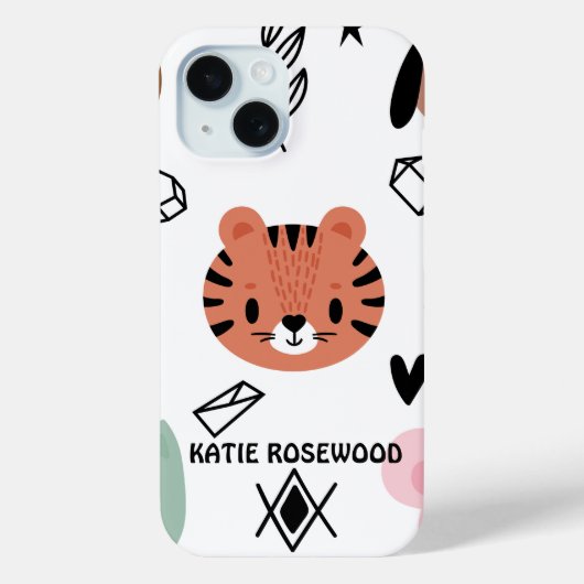 Schattige Kat zwart-wit monogram Case-Mate iPhone Case (Achterkant)
