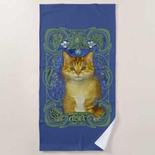 Schattige katje in  Art Nouveau stijl Strandlaken
