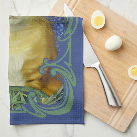 Schattige katje in Art Nouveau stijl Theedoek (Quarter Fold)