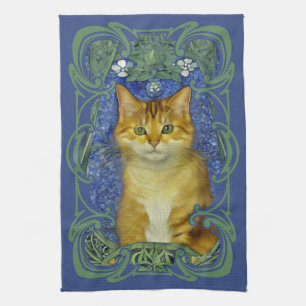Schattige katje in  Art Nouveau stijl Theedoek