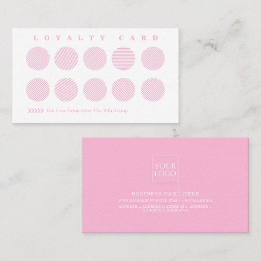 Schattige katoenen Snoep roze streep beloningsprog Klantenkaartje (Voorkant / Achterkant)