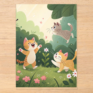 Schattige Katten aan het Spelen – Pure Tuin Vreugd Acryl Uitnodigingen