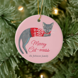 Schattige Katten Kerst Kitty Retro Winter Vakantie Keramisch Ornament