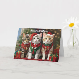 Schattige katten met kerstmannenmutsen Whimsical  Kaart