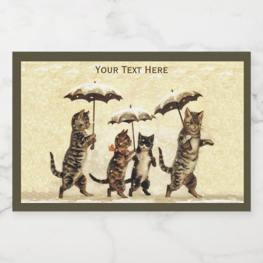 Schattige katten met Kittens in winterparaplu's Voedselcontainer Etiket (Enkel label)