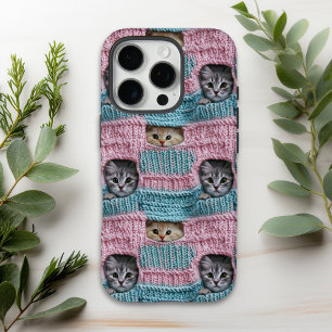 Schattige Katten Roze Blau Breien Meisjesachtig iPhone 16 Pro Hoesje