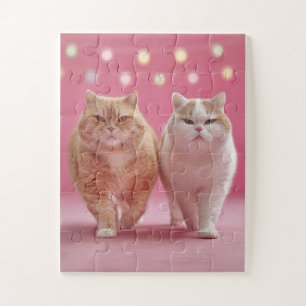 Schattige kattenduo op roze puzzel