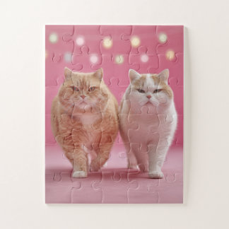 Schattige kattenduo op roze puzzel