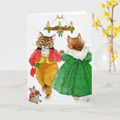 Schattige kattenkoppel muis kerstdans kaart (Gele Bloem)