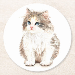 Schattige kattenliefhebber waterverf kitten poes m ronde kartonnen onderzetter