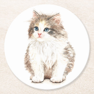 Schattige kattenliefhebber waterverf kitten poes m ronde kartonnen onderzetter